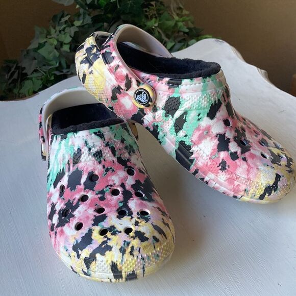 Crocs Dual Comfort Classic Lined Tie-Dye Multi Color Unisex Slip On Crocs - Picture 5 of 12